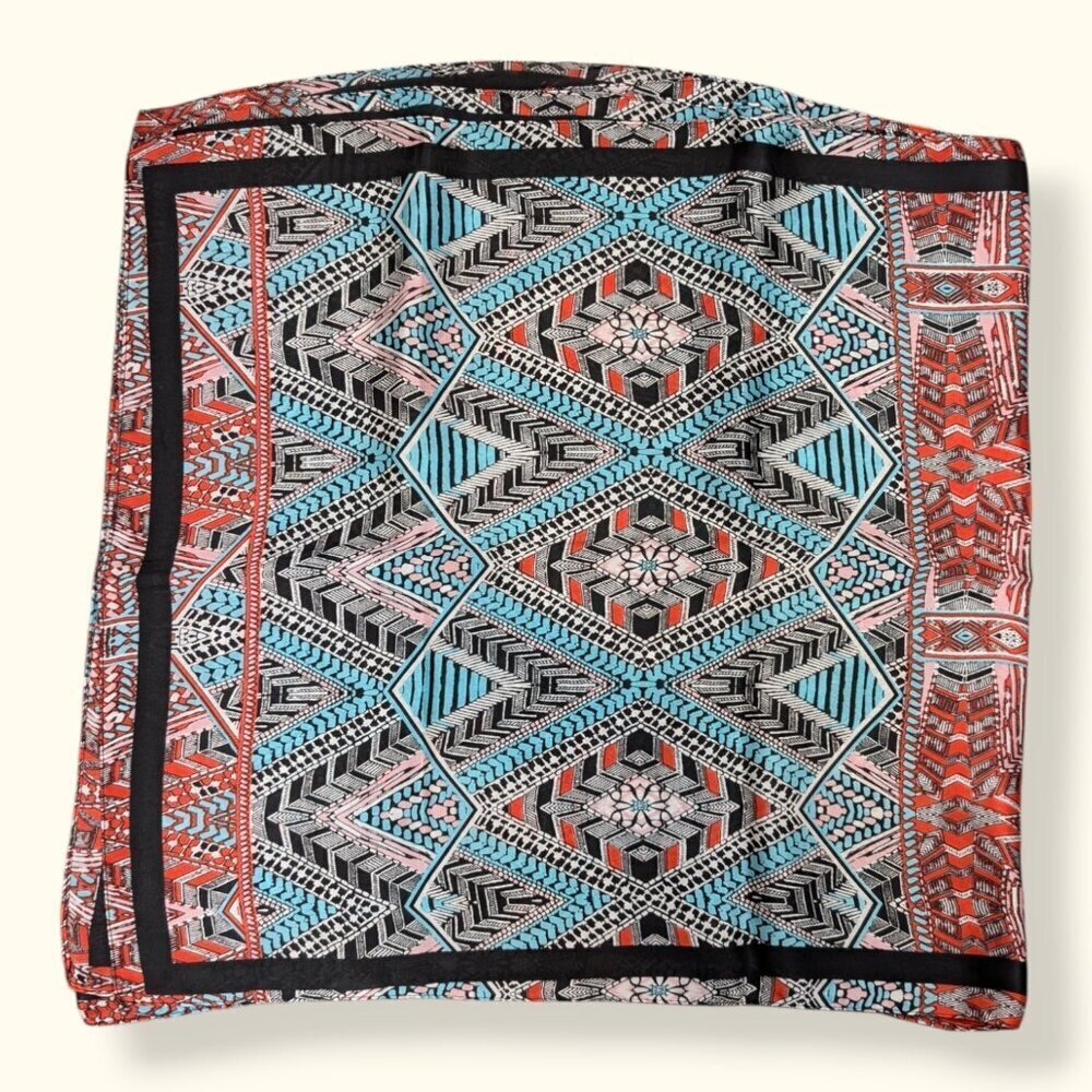 Vintage Blue & Red Pattern Rectangular Scarf - Picture 4 of 5